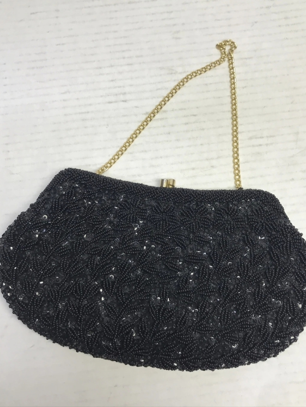 Stylecraft Miami Black Beaded Evening Clutch with Gold Chain